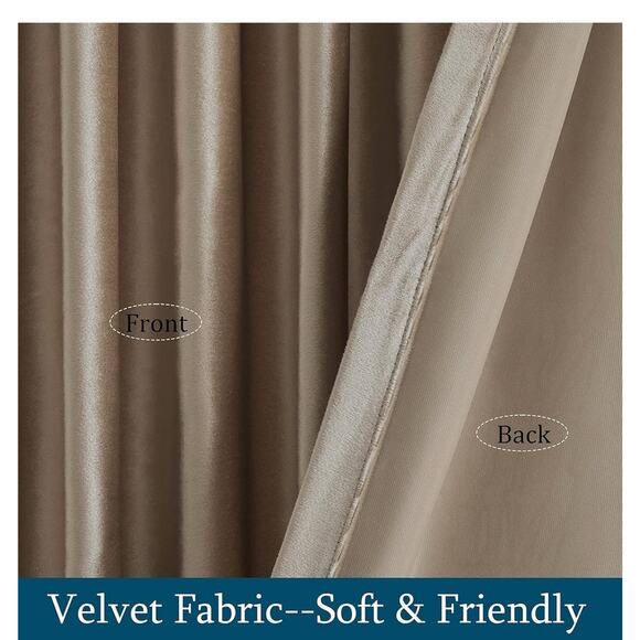 Primrose 2 Panels Velvet Blackout Curtains ,Drapes 52x96 inches Taupe New - Picture 4 of 6